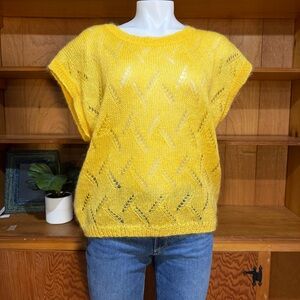 Vintage 80s Yellow Knit mohair sweater